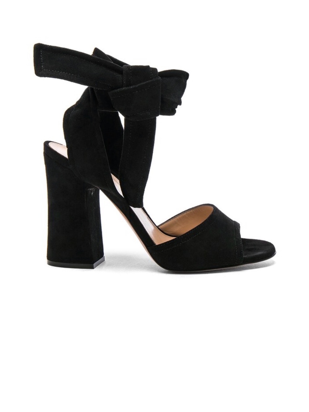 GIANVITO ROSSI
Black Suede Nika Ankle Tie Heels